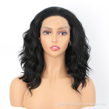 Aisi Hair New Design 16 Inch Body Wavy Natural Black Wig Long Wavy Swiss Lace Wig Synthetic Lace Front Hair Wigs For Black Women